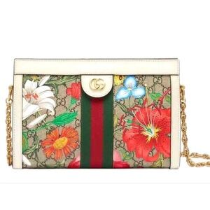 Gucci Floral Crossbody Bag with Gold Chain